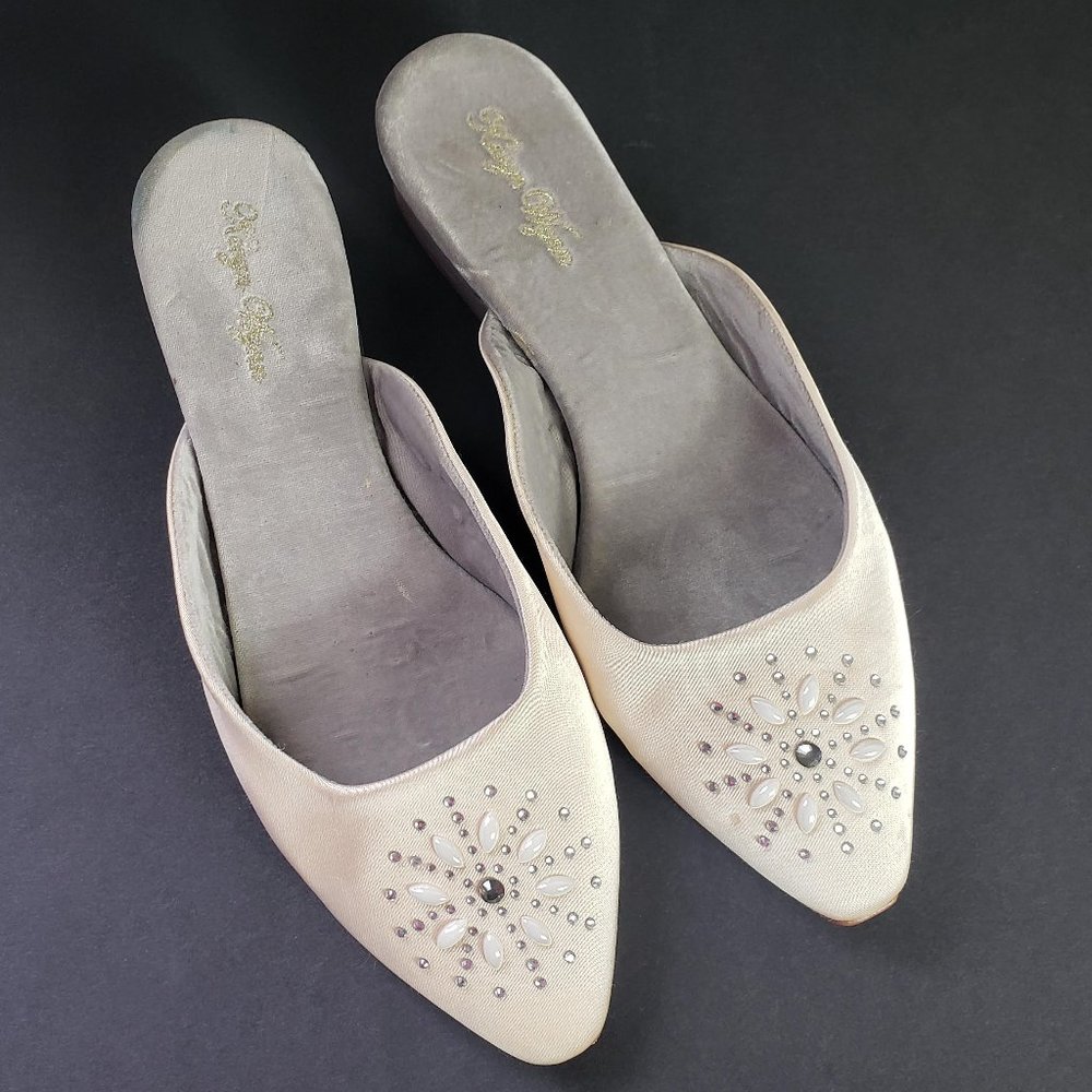 Kevyn Wynn Satin Slippers Mules Crystals Size 8